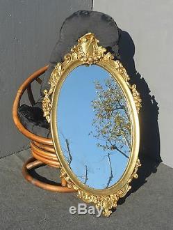 Large 42 1/2 Tall Vintage French Provincial Ornate Gold Gilt Oval Wall Mirror