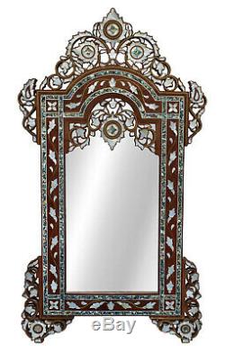 Large 43 Handcrafted Moroccan Mother of pearl Inlaid Wood Wall Mirror Frame