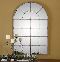 Large 44 Hand Forged Metal Arched Window Style Wall Mirror Oxidized Silver