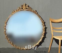 Large 44 Tall Vintage French Rococo Louis XVI Round Gold Wall Mantle Mirror