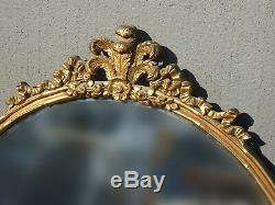 Large 44 Tall Vintage French Rococo Louis XVI Round Gold Wall Mantle Mirror