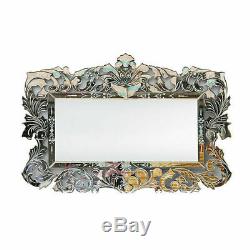 Large 47 Ornate Beveled Venetian Buffet Wall Mirror with Etched Floral Accents