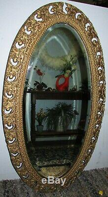 Large 48 Antique Oval Ornate Gold Gilt Carved Wood Wall Mirror