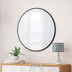 Large 48-Inch Black Metal Circular Wall Mirror for Vanity and Decor