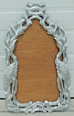 Large 52 Ornate Carved Wood Figural Bird Heron Crane Silver Wall Mirror Frame