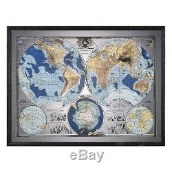 Large 55 Vibrant Color World Map Printed On Mirror Wall Art Modern Aged Frame