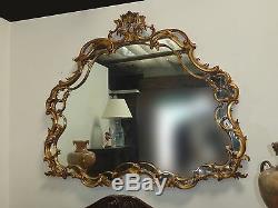 Large 63W Vintage French Louis XVI Rococo Gold Wall Mantle Mirror Made in Italy