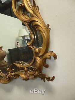 Large 63W Vintage French Louis XVI Rococo Gold Wall Mantle Mirror Made in Italy
