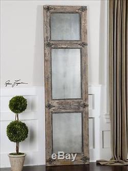 Large 78 Aged Blue Aged Floor Wall Mirror Ivory Black Accents Old Door Shutter