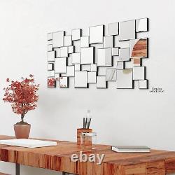 Large Abstract Mirrored Wall Art Modern Mosaic Mirrors Wall Sculpture Home Decor