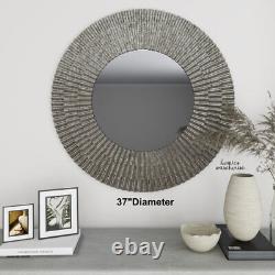 Large Accent Wall Mirror Round Metal Layered Framed Farmhouse Rustic Home Decor