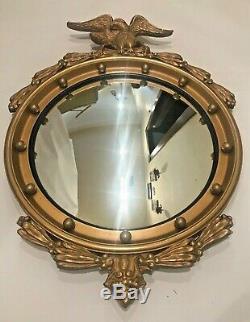 Large Antique 28 American Federal Eagle Bullseye Convex Gold Wood Wall Mirror