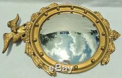 Large Antique 28 American Federal Eagle Bullseye Convex Gold Wood Wall Mirror