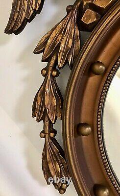 Large Antique 36 Federal Eagle Bullseye Convex Golden Bronze Wood Wall Mirror