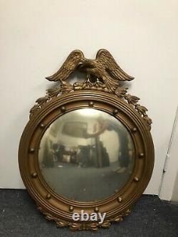 Large Antique American Federal Eagle Convex Gold Wood Wall Mirror