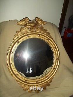 Large Antique American Federal Eagle Convex Gold Wood Wall Portal Mirror