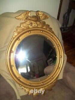 Large Antique American Federal Eagle Convex Gold Wood Wall Portal Mirror