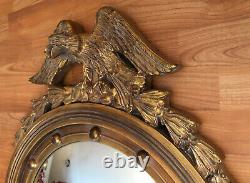 Large Antique American Federal Eagle Convex Gold Wood Wall Portal Mirror GVC