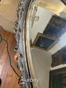 Large Antique Black Tone Carved Wood Frame Wall Mirror 24.0 Wide x 49.0 Tall