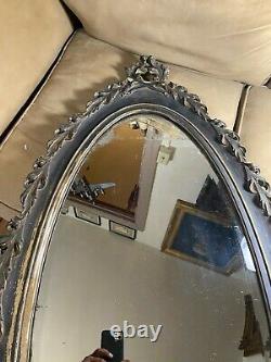 Large Antique Black Tone Carved Wood Frame Wall Mirror 24.0 Wide x 49.0 Tall
