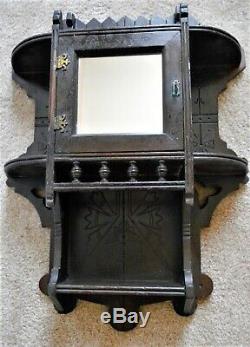 Large Antique Eastlake Wood Wall Cabinet with Mirror Door