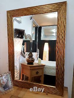 Large Antique Gold Wave Design Mirror Wood Frame Bevelled Glass79x110cm New