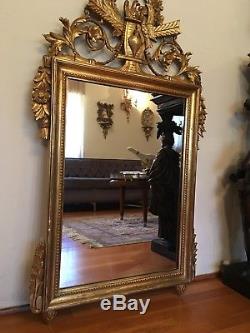 Large Antique Italian Wood Hand Carved Gold Gilt Wall Mirror