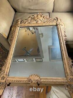 Large Antique Ornate Wood And Gesso Frame Wall Mirror 29.5 Wide x 46.0 Tall