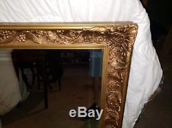 Large Antique Ornate Wood & Gold Vintage Baroque Style Wall Mirror 1940s foyer
