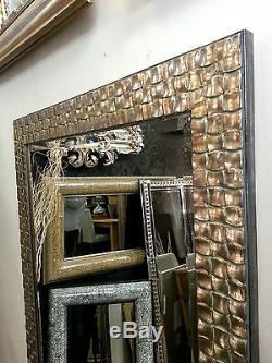 Large Antique Silver Mosaic Wood Frame Wall Mirror Bevelled Edge 167x76cm