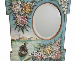 Large Antique Venetian Micromosaic Hanging Wall Mirror, Grand Canal Seascape