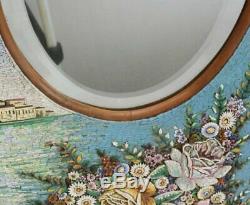 Large Antique Venetian Micromosaic Hanging Wall Mirror, Grand Canal Seascape