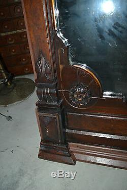 Large Antique Victorian Eastlake ornate Carved Wood Framed wall mirror Mantle