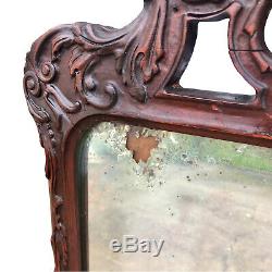 Large Antique Victorian Heavily Carved Walnut Wall Mirror 2x4