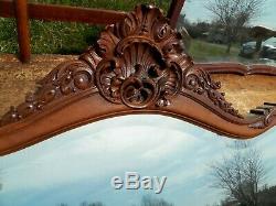 Large Antique Victorian Wall Mirror Carved Mahogany Beveled Glass