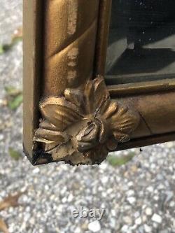 Large Antique/Vintage 32 Ornate Gold Tone Scroll Wood Hanging Wall Mirror