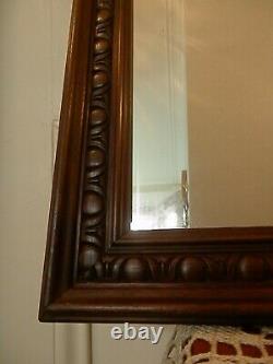 Large Antique Vintage Carved Egg & Dart Mahogany Wood Frame Wall Mirror, 53x47.5