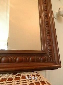 Large Antique Vintage Carved Egg & Dart Mahogany Wood Frame Wall Mirror, 53x47.5