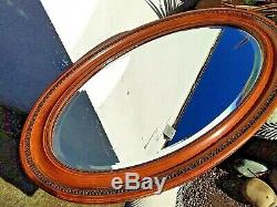 Large Antique Vintage Wall Hanging Oval Bevelled Mirror Ornate Wooden Frame