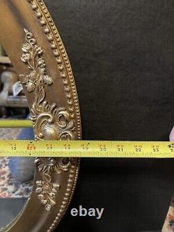 Large Antique Vtg 25x19 Ornate Hanging Oval Wall Mirror Beautiful
