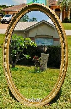 Large Antique/Vtg 33 Windsor Art Ornate Gold Wood Oval Hanging Wall Mirror