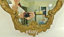 Large Antique/Vtg 36 Ornate Gold Wood & Gesso FLOWERS Hanging Wall Mirror