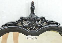 Large Antique/Vtg 38 Carved Mahogany Wood Black Shield Hanging Wall Mirror 5741