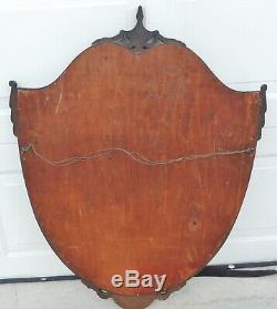 Large Antique/Vtg 38 Carved Mahogany Wood Black Shield Hanging Wall Mirror 5741