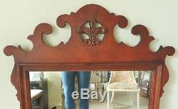 Large Antique/Vtg 42 Traditional Solid Mahogany Carved Hanging Wall Mirror