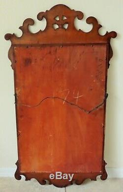 Large Antique/Vtg 42 Traditional Solid Mahogany Carved Hanging Wall Mirror