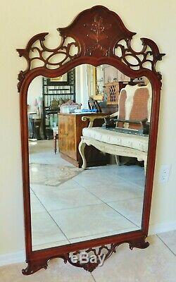 Large Antique/Vtg 49 Ornate Solid Mahogany Wood Carved Flowers Wall Mirror