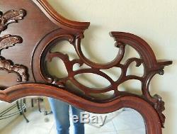 Large Antique/Vtg 49 Ornate Solid Mahogany Wood Carved Flowers Wall Mirror