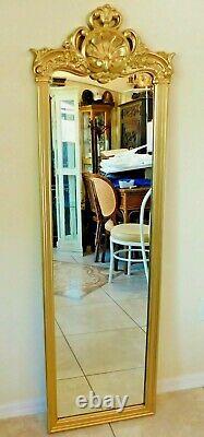 Large Antique/Vtg 63 Ornate Gold Floral Syroco Full Length Hanging Wall Mirror
