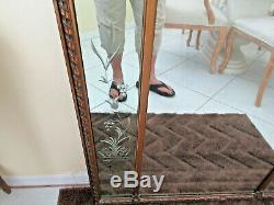 Large Antique Wall Mirror Etched Glass 3 Panels Ornate